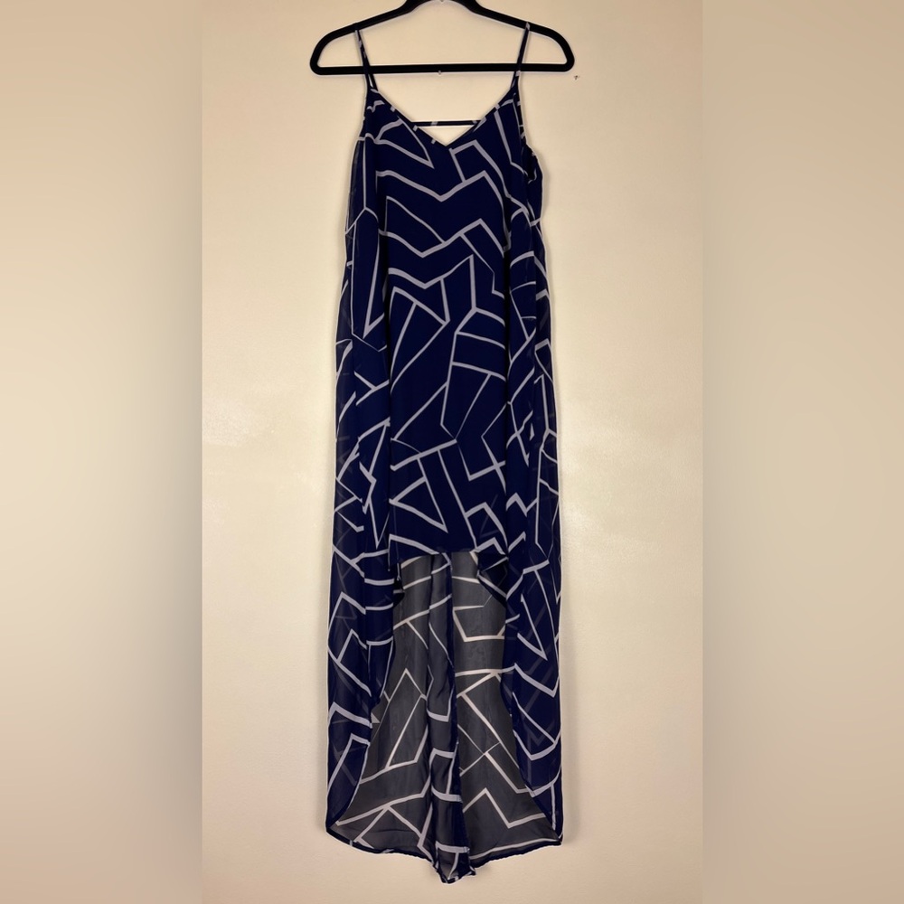 Lovely Day High Low Dress in Navy‎ and White